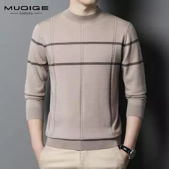 Новый шерстяной свитер, мужской свитер из чистой шерсти с длинными рукавами и полувысоким воротником, полосатый нижний свитер, джемпер, камвольный пуловер Tide 165