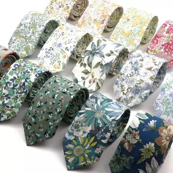 Новый шик, галстук с цветочным принтом, галстук из 100% хлопка, для мужчин, светлый цвет, повседневный узкий галстук, свадебная вечеринка