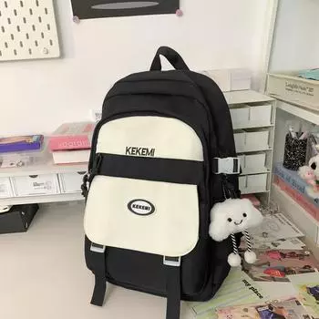 Новый школьный рюкзак для средней школы и старшей школы, большой вместимости, легкий рюкзак, универсальный, контрастного цвета, рюкзак для девочек чёрный