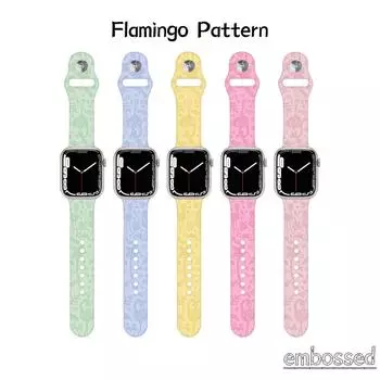 Новый силиконовый ремешок, совместимый с Apple Watch 9, 8, 7, 6, силиконовый ремешок с тиснением для iwatch 49 мм, 45 мм, 44 мм, 41 мм, 40 мм, летний спортивный ремешок с фламинго iWatch For 38/40/41mm фламинго розовый