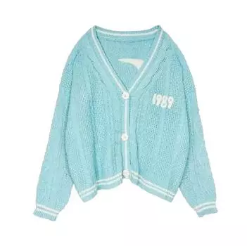 Новый синий кардиган 1989 года для женщин с вышивкой птиц, специальный трикотажный кардиган Taylor 1989 года, свободный винтажный свитер S небесно-голубой