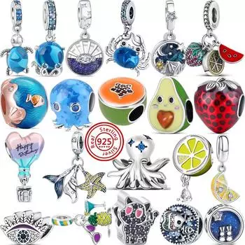 Новый Синий Муранское Стекло Черепаха Осьминог Попугай Кемпинг Ночное Небо Лимонная Бусина Подходит Подвески Браслет 925 Серебряные Ювелирные Изделия