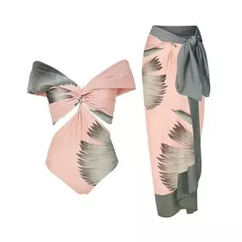 Новый слитный купальник шифоновое платье с принтом тонкий скрыть живот горячий источник отпуск комплект из двух частей сексуальный женский досуг S