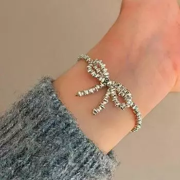 Новый сломанный серебряный браслет с бантом, модный регулируемый браслет с бантом, подарок на праздник и вечеринку
