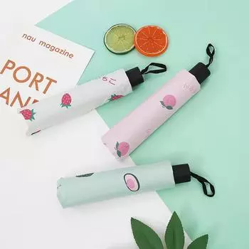 Новый солнцезащитный зонт, виниловый тройной складной простой красивый фруктовый узор, студентка