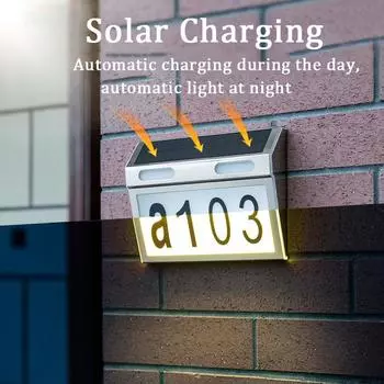 Новый солнечный светильник для номера дома, уличный водонепроницаемый, нержавеющая сталь, светодиодный настенный светильник на солнечной батарее, теплый/белый/нейтральный светильник для освещения двора, двери, забора 6500-3200-4500K синий