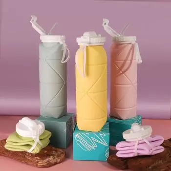 Новый соломенный спортивный чайник с миндальным печеньем, пищевой силиконовый складной складной стаканчик для воды, портативный телескопический стаканчик, утолщенный. 600ml