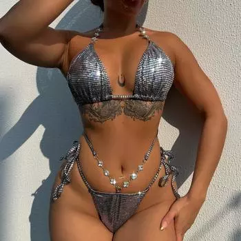 Новый сплошной цвет бикини, купальник с открытой спиной, женский сексуальный купальник с ремешками XS