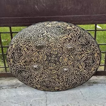 Новый средневековый исламский щит с тиснением Индо-Персидский щит Арабская надпись Металлический щит Реплика брони Щит