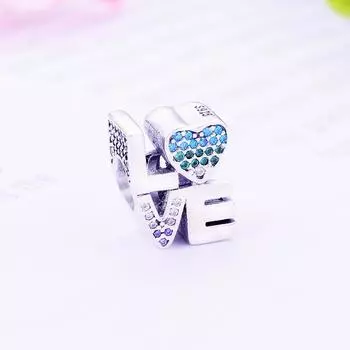 Новый Стерлингового Серебра 925 Цветной Цирконий ЛЮБОВЬ Бусины Подвески DIY Тонкие Бусины Подходит Оригинальный Подвеска Браслет Ювелирные Изделия