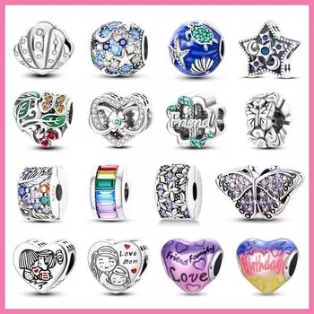 Новый Стерлингового Серебра 925 Galaxy Star Clorful Циркон Клип Подвески Из Бисера Подходит Браслет Для Женщин Ювелирные Изделия Своими Руками