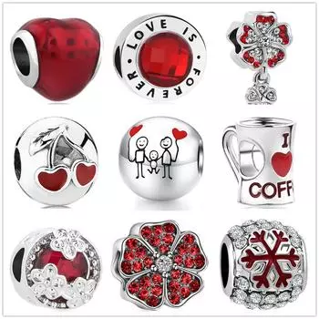 Новый Стерлингового Серебра 925 Красная Вишня Снежная Очарование Тонкая Бусина Подходит Оригинальный Модный Браслет Diy Женские Ювелирные Изделия