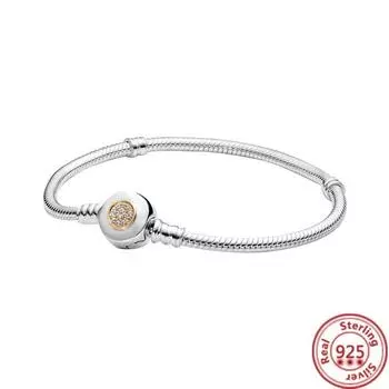 Новый стерлингового серебра 925 пробы классический браслет-цепочка в форме сердца в виде змеи DIY Fit безопасный браслет из бисера для женщин и девочек ювелирные изделия в подарок 20cm