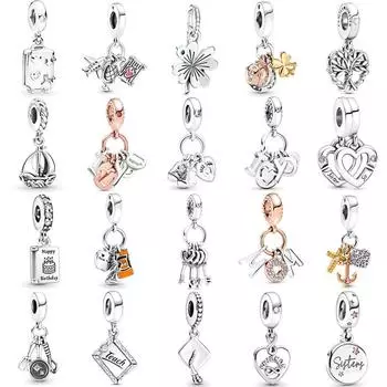 Новый Стерлингового Серебра 925 пробы Клевер Подкова Любовь Семья Подвеска Подвеска Подходит Оригинальный Браслет Бутик Женские Ювелирные Изделия