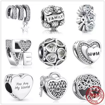 Новый Стерлингового Серебра 925 пробы с прозрачным цирконием и полным сердцем, семейный шарм сделай сам , изящные бусины, подходят для оригинального модного браслета, ювелирные изделия