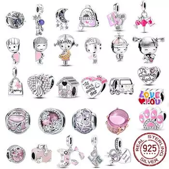 Новый Стерлингового Серебра 925 Роза Для Девочек Мальчиков Розовый Блеск Проставка Клип Бусина Подходит Оригинальный Модный Браслет 925 Шарм Ювелирные Изделия Для Женщин