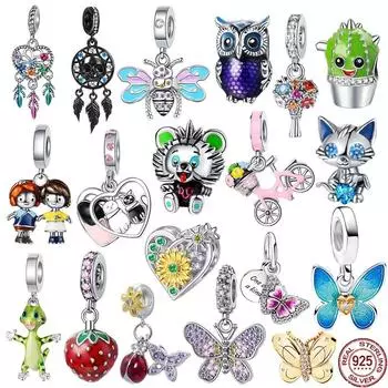 Новый Стерлингового Серебра 925 Розовая Бабочка Духовный Ловец Снов Шарм Шарм Подходит ОригинальныйНовый Браслет DIY Ювелирные Изделия Подарок