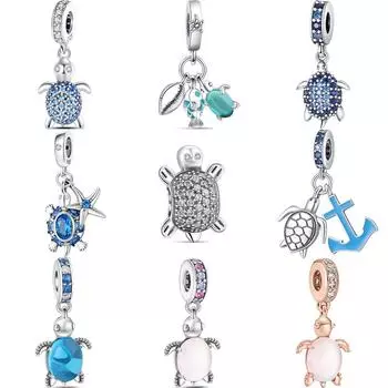 Новый Стерлингового Серебра 925 Розовый Синий Черепаха Серии Морская Звезда Нежный Кулон Бусины Подходит Подвески Браслет Ювелирные Изделия