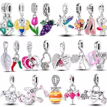 Новый Стерлингового Серебра 925 Стеклянный Цветок Кулон Бусины Подвески Подходит Браслет Ожерелье Ювелирный Подарок Для Женщин