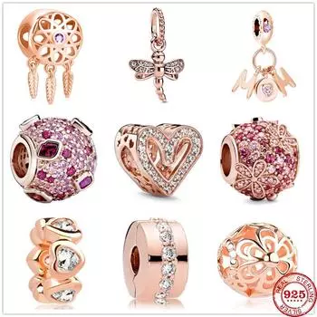 Новый Стерлингового Серебра 925 Сверкающий Цветок Стрекоза Подвеска DIY Тонкие Бусины Подходит Оригинальный Подвески Серебро 925 Браслет Ювелирные Изделия