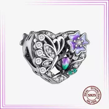 Новый Стерлингового Серебра 925 Утренняя Слава Фиолетовый Холли Шарм Сердце Шарм Plata De Ley 925 Для Темперамента Подвеска Браслет Женские Ювелирные Изделия
