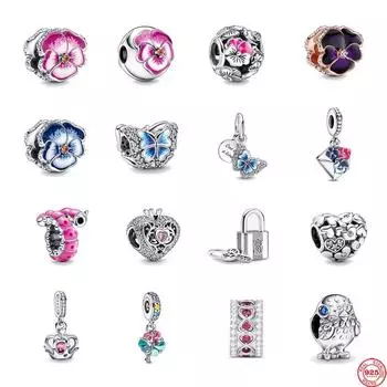 Новый Стерлингового Серебра 925 Весна Розовый Цветок Друзья Клип Конверт Скрученные Бусины Гусеницы Подходят Подвески Ювелирный Браслет