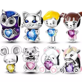 Новый Стерлингового Серебра 925 Животные Обнимают Кристалл Любовь Подвески Бусины Подходит Оригинальный Браслет Ожерелье Для Женщин Подарочные Ювелирные Изделия