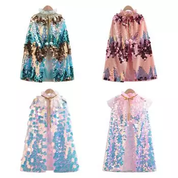 «Новый стиль 2025 года, сетчатая накидка принцессы Эльзы для девочек с разноцветными пайетками — модный нарядный плащ»