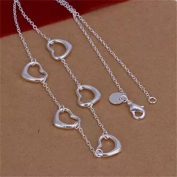 Новый стиль 925 Серебряное ожерелье с пятью сердечками Цепочка Женский Шарм Помолвка Вечеринка Свадьба Модные ювелирные изделия