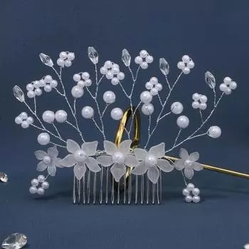 Новый стиль, акриловая расческа для волос с цветком, ручная работа, бисер, кристалл, жемчуг, свадебный головной убор, свадебная расческа для волос для женщин