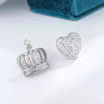 Новый стиль, элегантные серьги-короны в форме сердца, модные асимметричные свадебные серьги, модная вещь белый