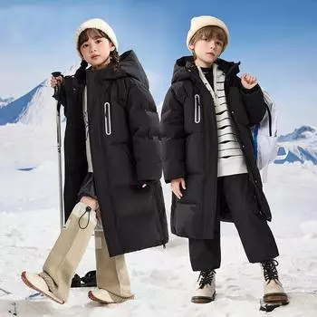 Новый стиль экстремально холодные куртки для мальчиков и девочек, хлопковая куртка средней длины длиной до колена для родителей и детей, средняя 120cm