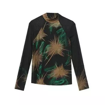 Новый стиль бархатной утолщенной полувысокой горловины с длинным рукавом сетчатой контрастной футболки для женщин Тонкий пуловер Базовая рубашка S