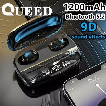 Новый стиль беспроводной 5.2 бинауральной Bluetooth-гарнитуры с дисплеем питания, цифровым дисплеем и сенсорным экраном чёрный