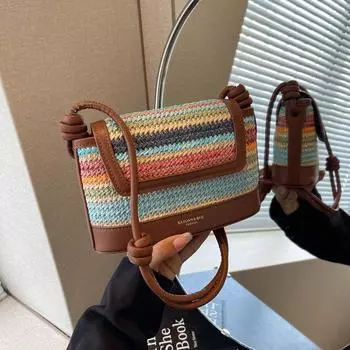 Новый стиль Богемия Трава тканая цветная ПУ ручка Мода Досуг Праздник Шоппинг Пригородный Бизнес