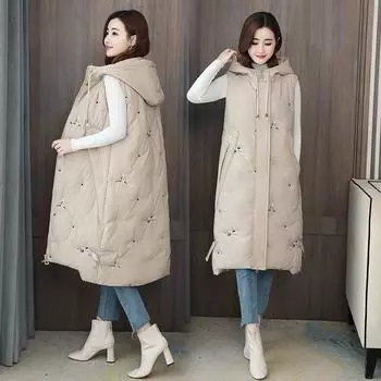 Новый стиль; большие размеры; куртка без рукавов с хлопковой стеганой; стеганая куртка; куртка средней длины с хлопковой подкладкой; жилет XXXXXL чёрный