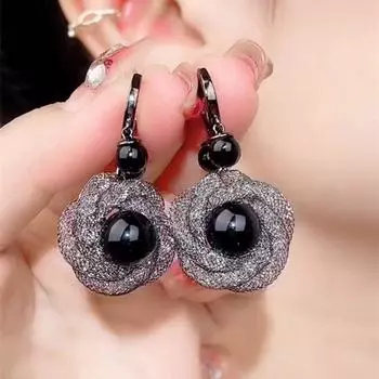 Новый стиль, черные сетчатые серьги с цветочной геометрией и ювелирными изделиями для вечеринок