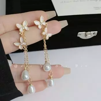 Новый стиль, дизайн, серьги с длинными кисточками и жемчугом-бабочкой для женщин