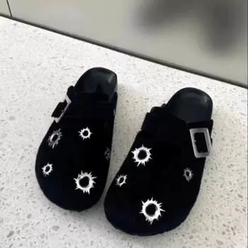 Новый стиль дизайнерская обувь класса люкс женские тапочки замшевые балетки повседневные сандалии шлепанцы обувь осень новые прогулочные туфли Zapatos Mujer 35 чёрный