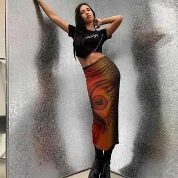 Новый стиль, длинная юбка, женские тонкие юбки с запахом, модные элегантные офисные женские белые атласные юбки, летняя S оранжевый/коричневый