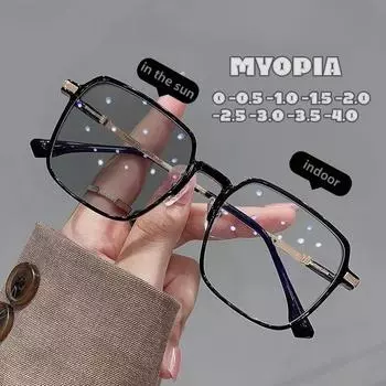 Новый стиль, фотохромные очки для близорукости, мужские и женские очки, меняющие цвет, анти-УФ-солнцезащитные очки, роскошные очки для близорукости 0 ~-6,0