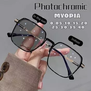 Новый стиль, фотохромные очки для близорукости, мужские и женские очки, меняющие цвет, анти-УФ-солнцезащитные очки, роскошные очки для близорукости 0 ~-6,0