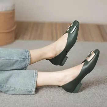 Новый стиль Французский Низкий Каблук Квадратный Носок Туфли-лодочки Женские Мягкая Подошва Балетки обувь для женщин zapatos de mujer 33 зелёный