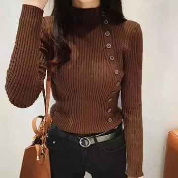 Новый стиль интерьера, облегающий крой и модный свитер с длинными рукавами и полувысоким воротником, трикотажный пуловер, женский шикарный топ one size белый