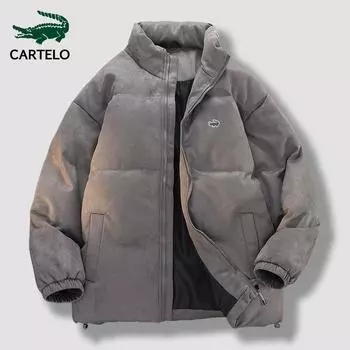 Новый стиль, кожаная плюшевая мужская хлопковая куртка с вышивкой, супер горячая повседневная утепленная тенденция, модная простая повседневная хлопковая куртка для мужчин S серый