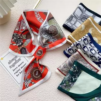 Новый стиль крестообразный маленький шарф для женщин весна осень лето модный темперамент завязанный мешок повязка на голову декоративный шарф 13*75cm