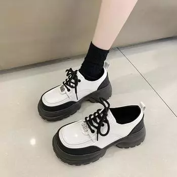 Новый стиль, круглый носок, толстая подошва, увеличенная, повседневная спортивная обувь, модная, однотонная, простая, со шнуровкой, удобная женская обувь 38