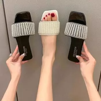 Новый стиль летняя пляжная обувь для женщин трендовая мода бусины цепи модная обувь элегантные сексуальные вечерние свадебные женские сандалии 35 чёрный