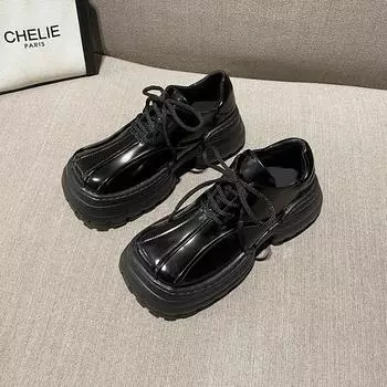 Новый стиль, маленькие кожаные туфли с квадратным носком и толстой подошвой, женские спортивные туфли в японском студенческом стиле в стиле ретро с одной нишей, спортивные туфли с большим носком 36