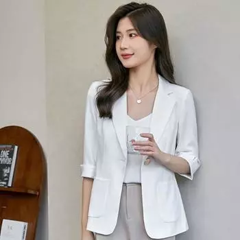 Новый стиль, маленький блейзер, женский тонкий топ, костюм, блейзер с короткими рукавами, лето S белый